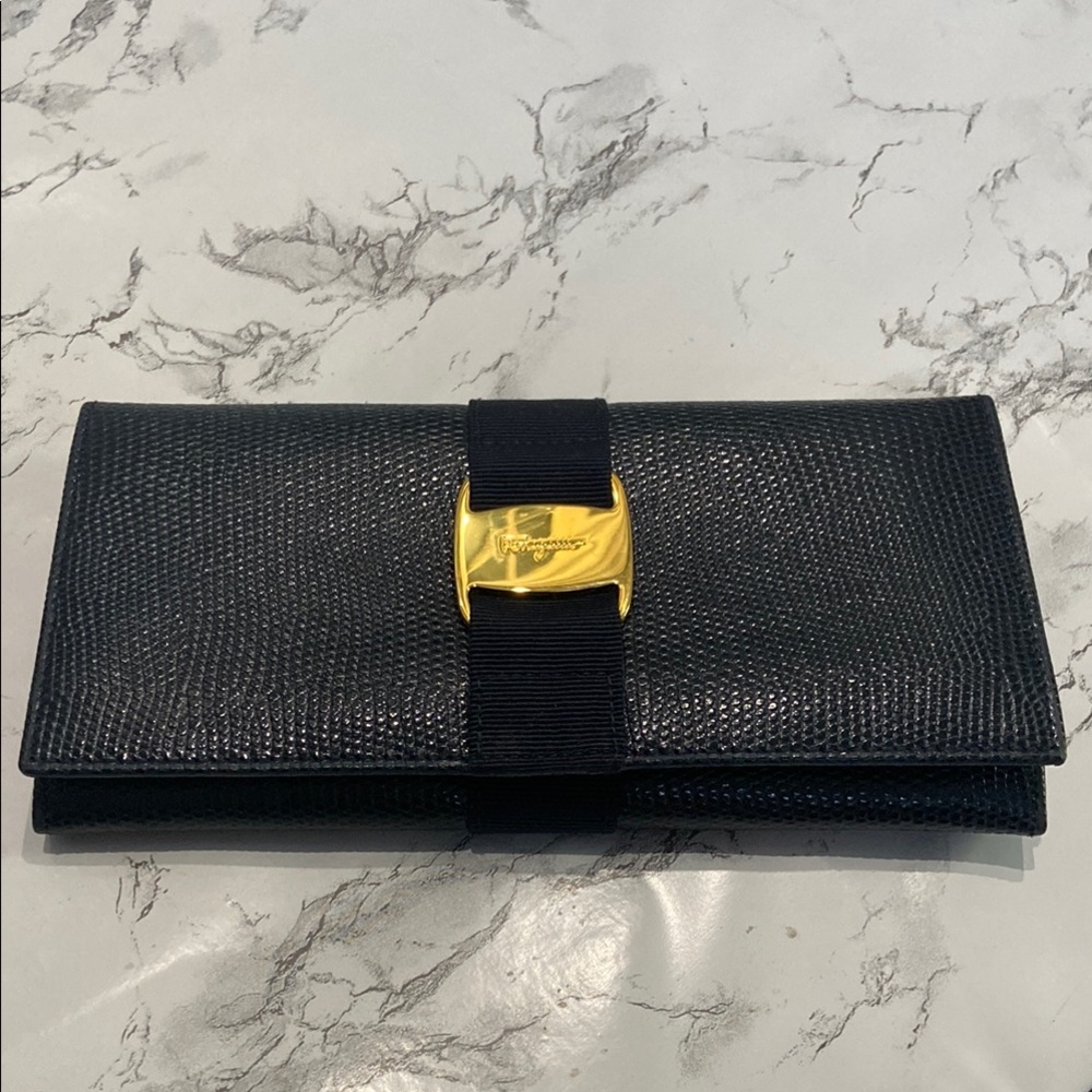 Salvatore Ferragamo Exotic Blue Lizzard Gancini Wallet